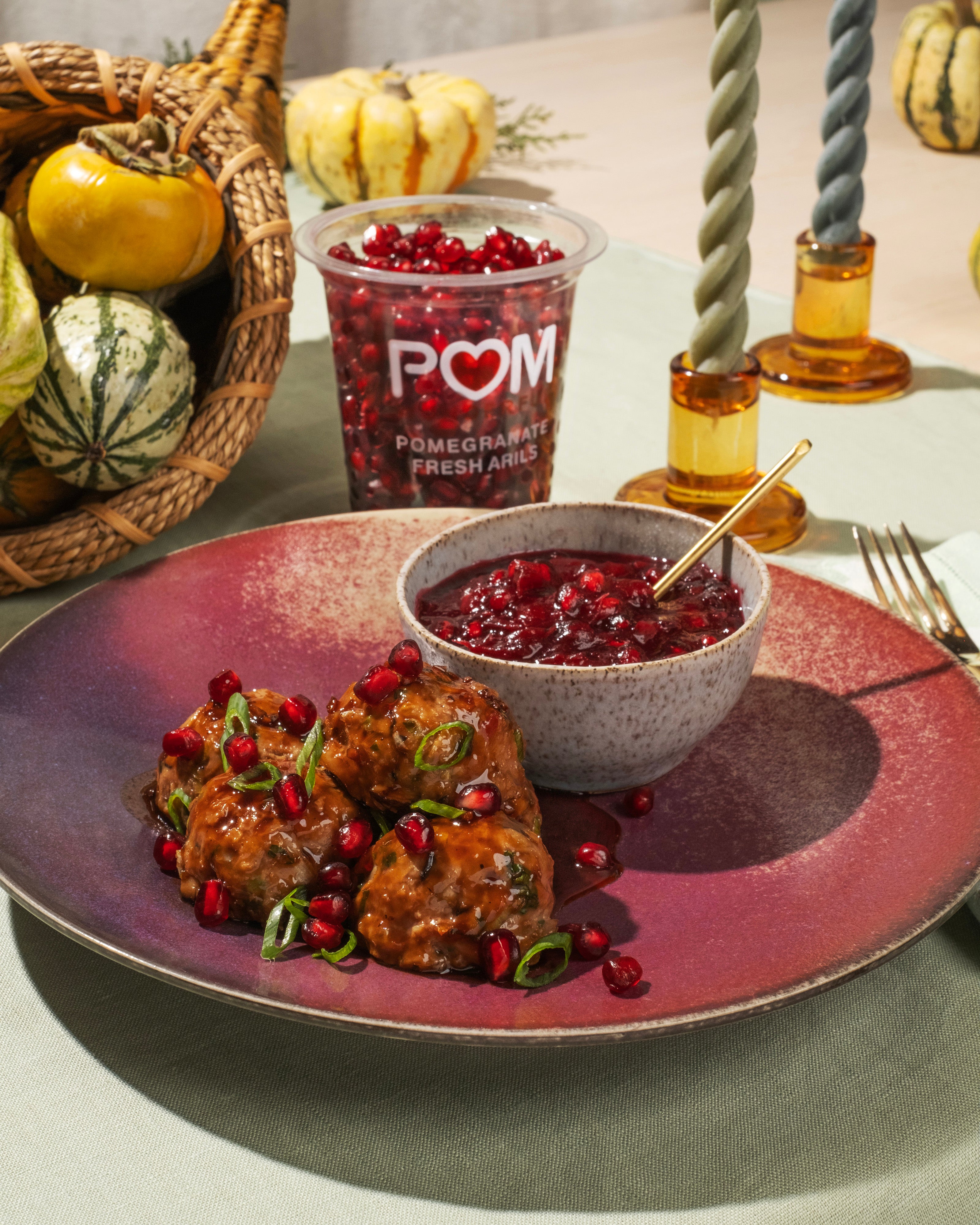 GLAZED POM TURKEY MEATBALLS WITH POM ARILS CHUTNEY