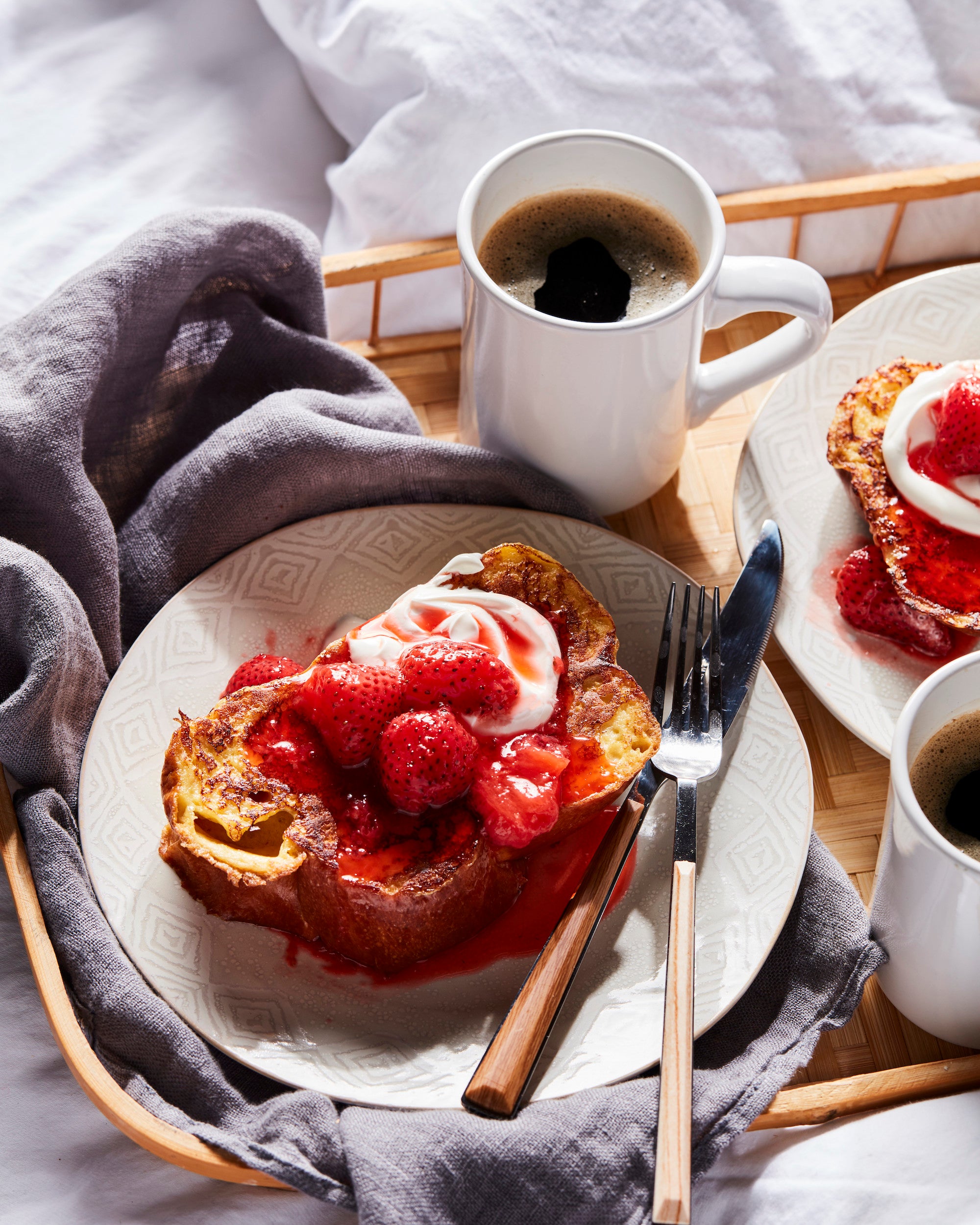Challah French Toast with Sour Cream-Strawberry Swirl