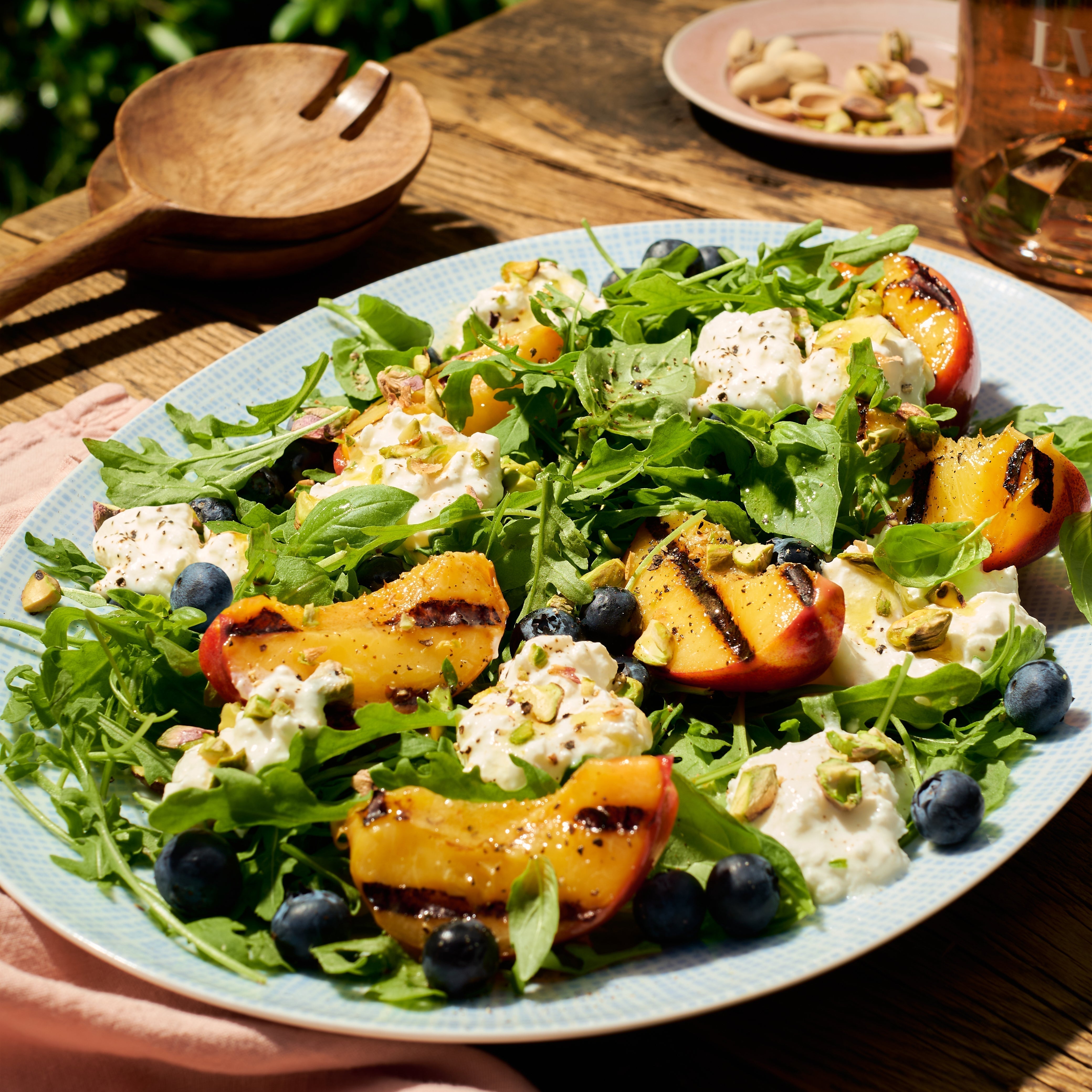 Grilled Peach/Nectarine Burrata Salad with Honey Miso Vinaigrette