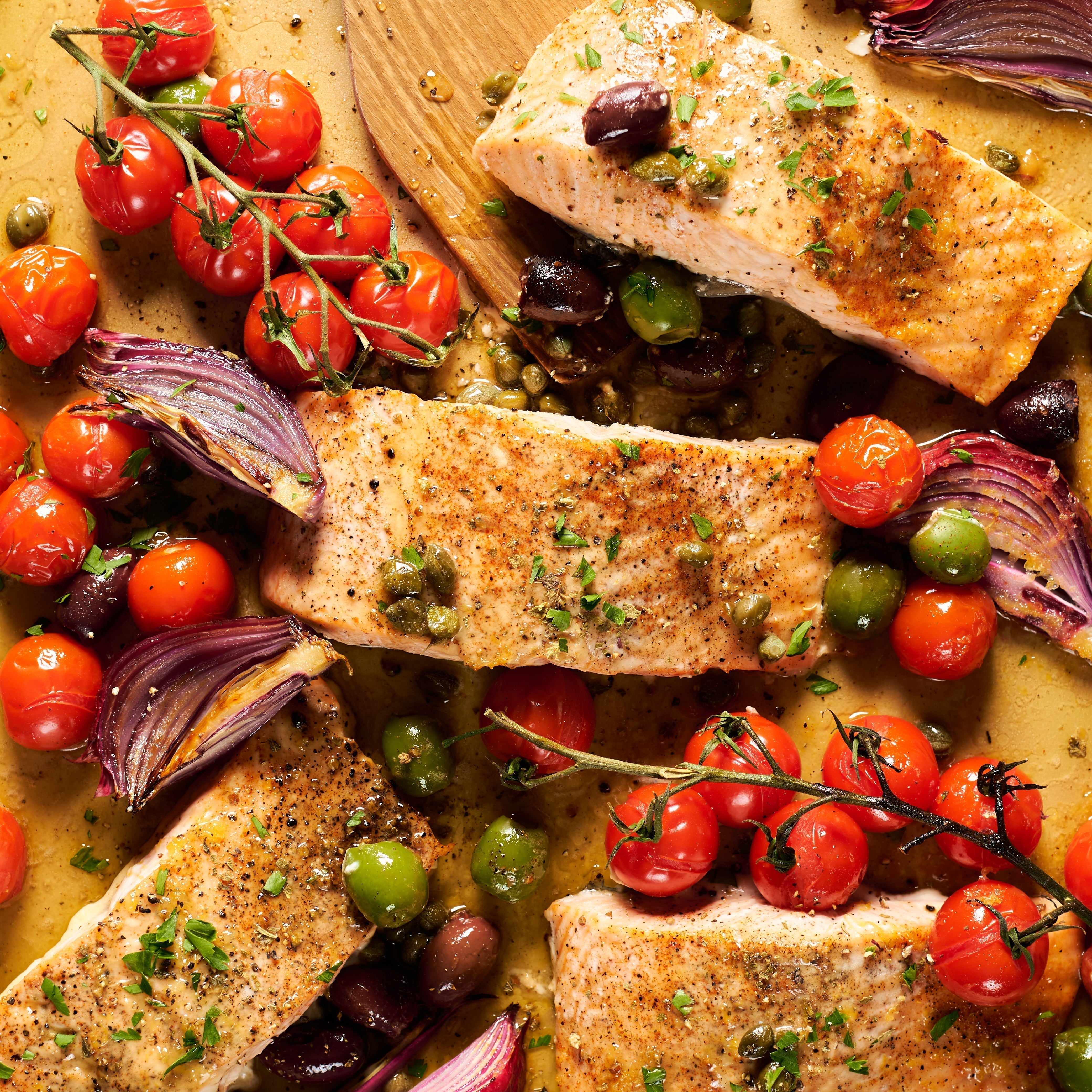 Mediterranean Roasted Honey Lemon Butter Salmon