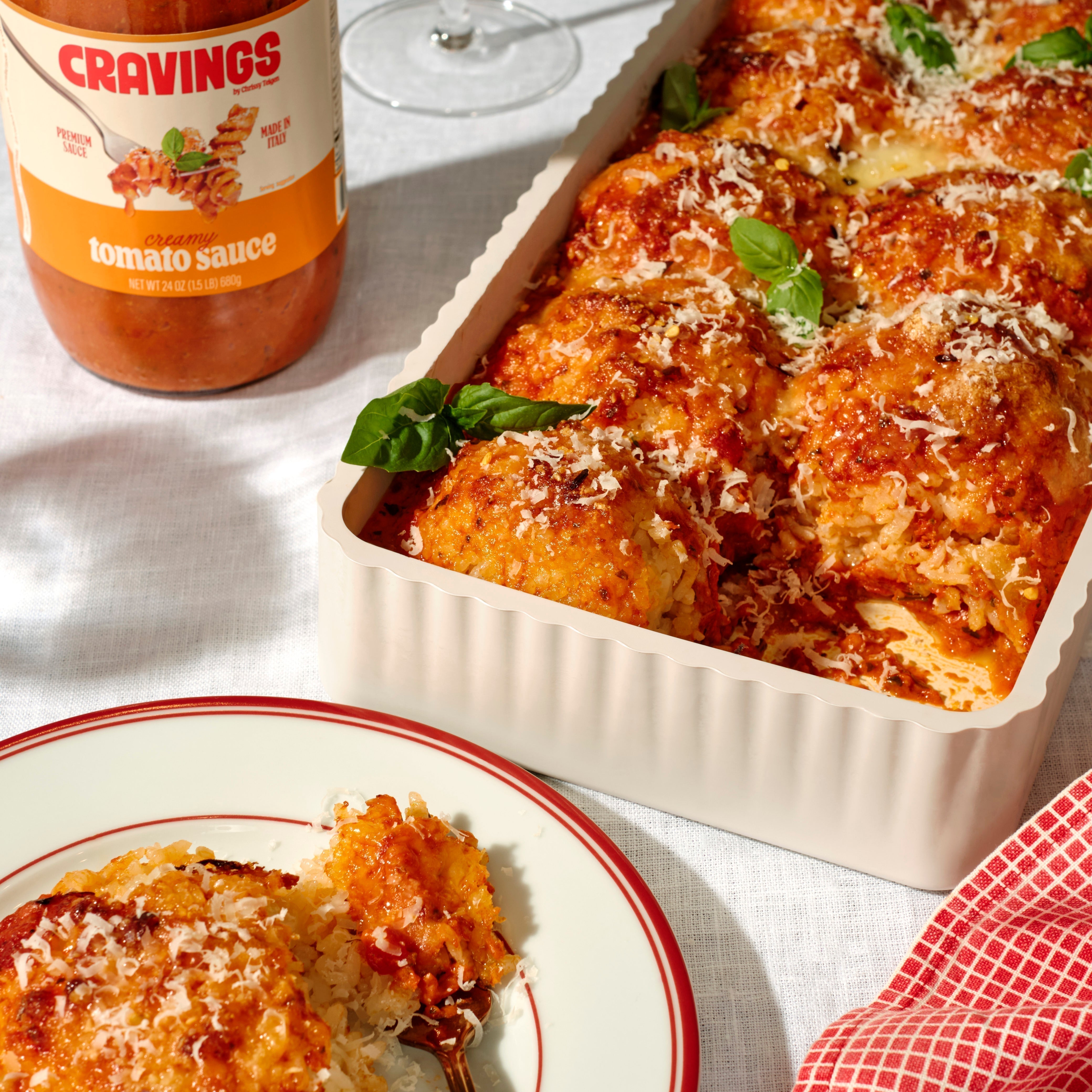 Cheesy Risotto Rice Ball Pizza Bake with Mozzarella & Basil