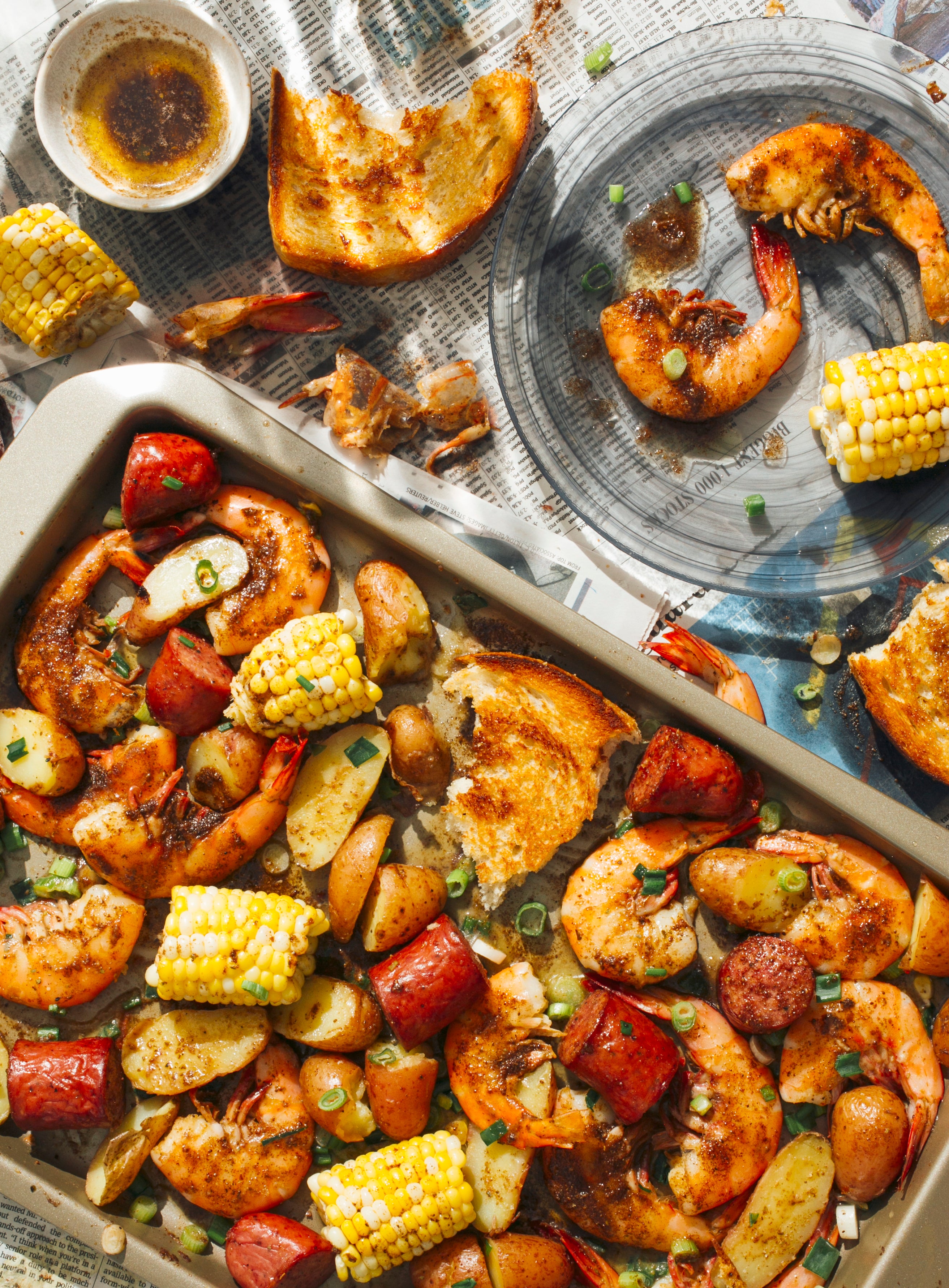 Sheet Pan Shrimp “Boil” with Buttery Spiced Toast