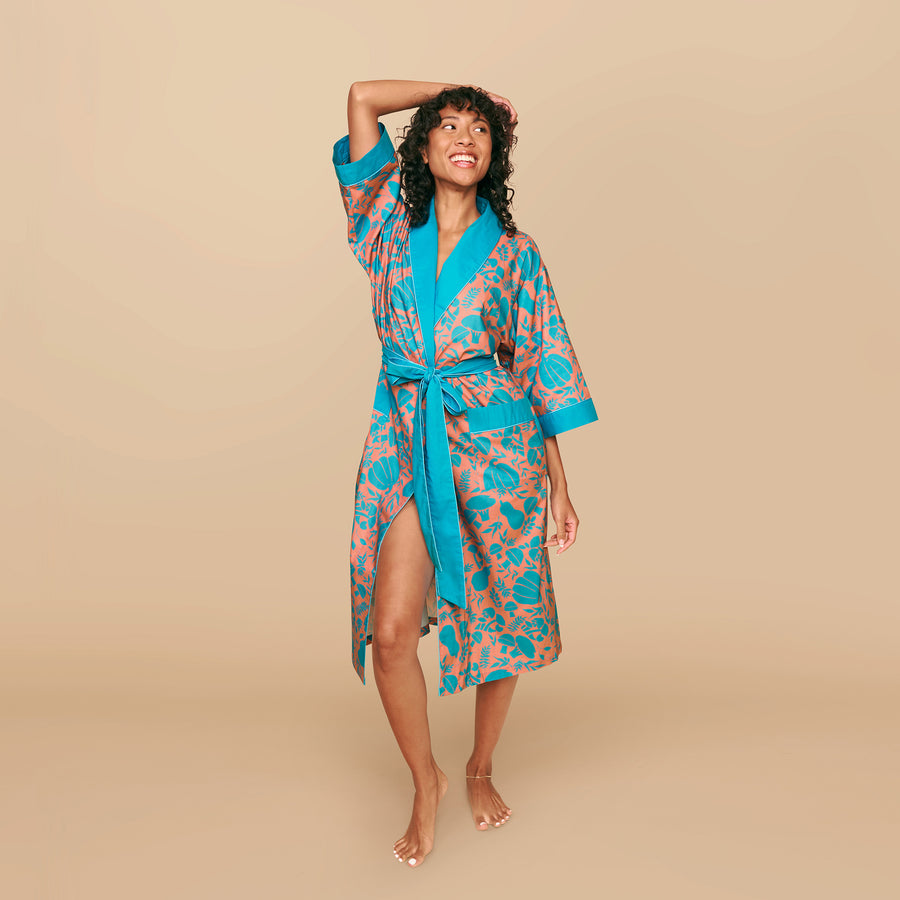 Veg Out Garden Robe in Ocean Salmon